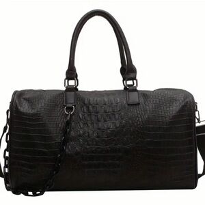 NWT Black Faux Crocodile weekender bag with crossbody and chain decal
